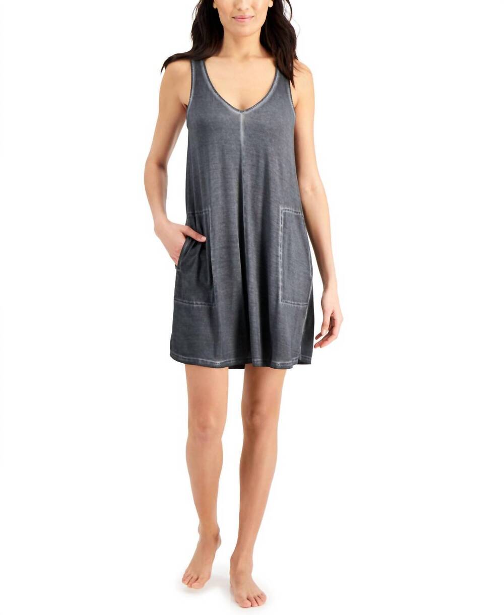 NEW JENNI BY JENNIFER MOORE washed tank chemise nightgown in cast iron